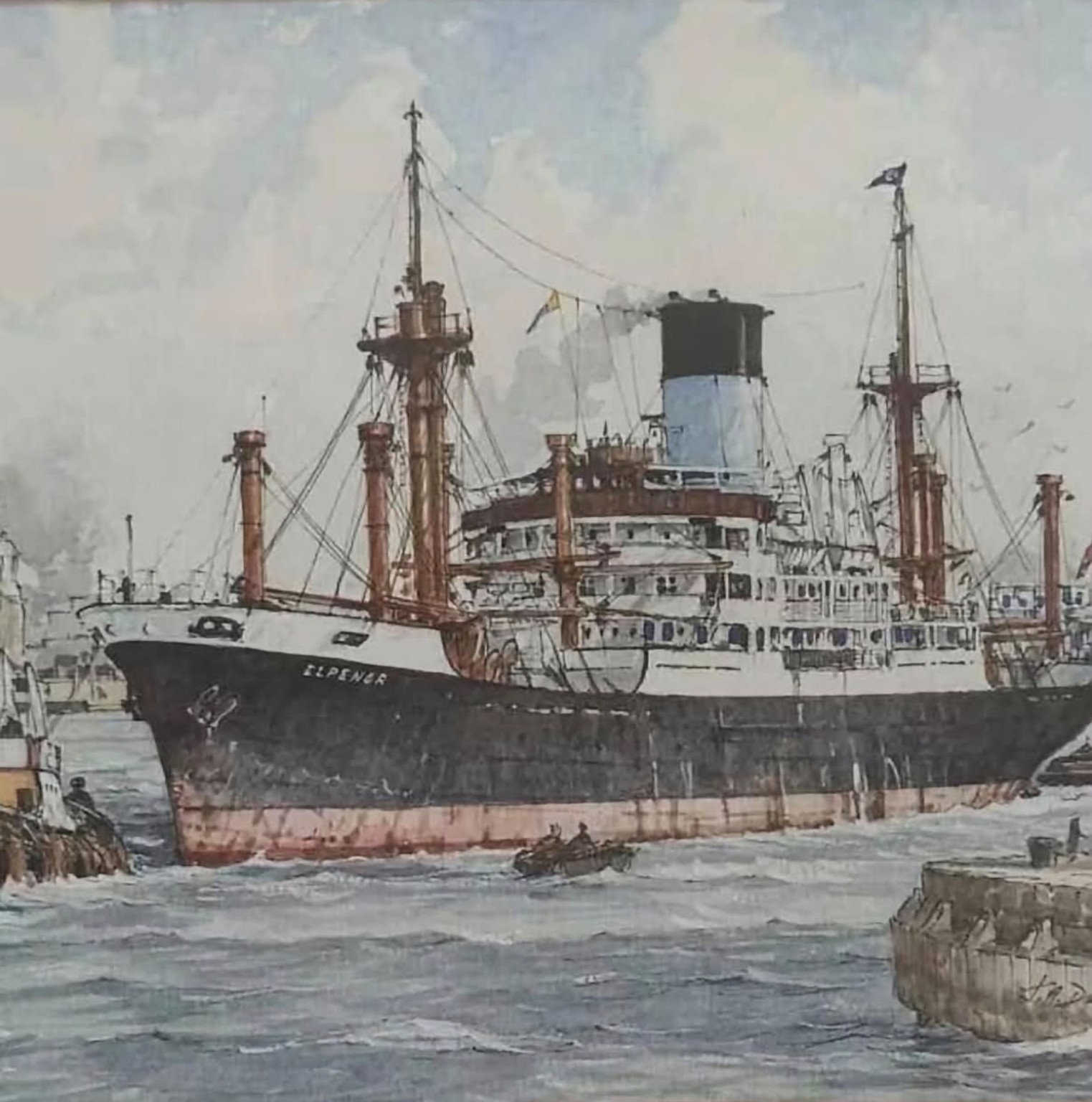 Historical image of a Blue Funnel Line cargo ship connected with Liverpool’s trade routes to East Asia.